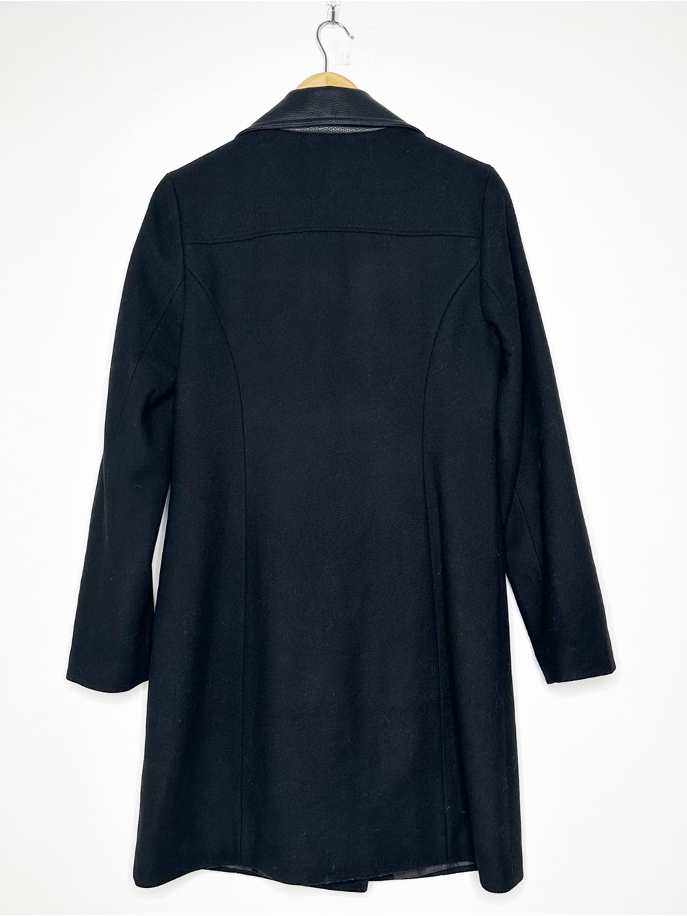 Express NEW! Black Wool Blend Faux Leather Moto Longline Jacket Coat Small - Picture 3 of 10